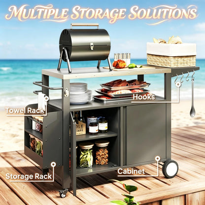 Movable Kitchen Island With Grill And Oven