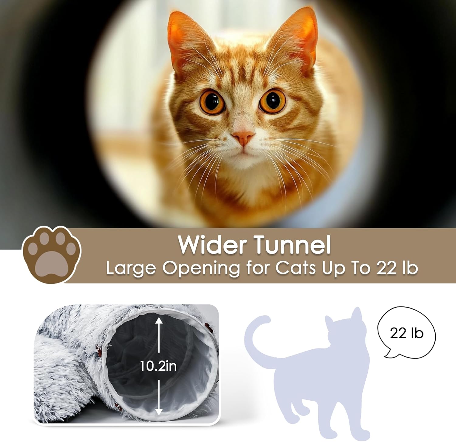 Cat tunnel bed with wide opening, grey tube and washable play mat for indoor cats up to 22 lb on Tampa Home & Garden Store