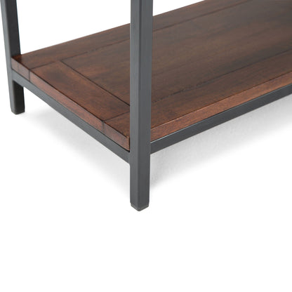 Handcrafted Mango Wood and Metal Coffee Table with dark brown top and gray frame HouseOfZazla on Tampa Home & Garden Store