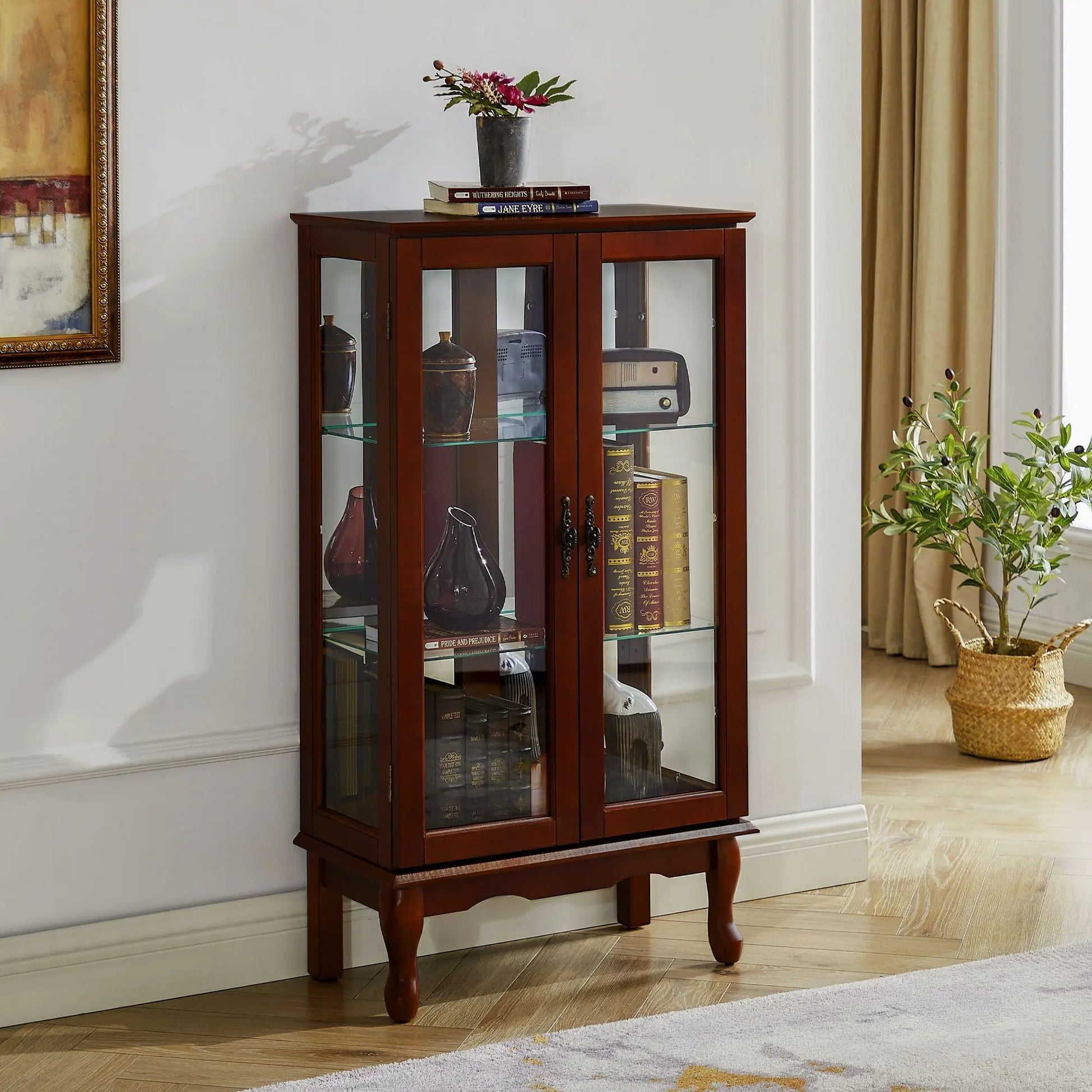 Curio cabinet by Unique Piece Furniture with 3-tier glass doors and mirrored back on Tampa Home & Garden Store