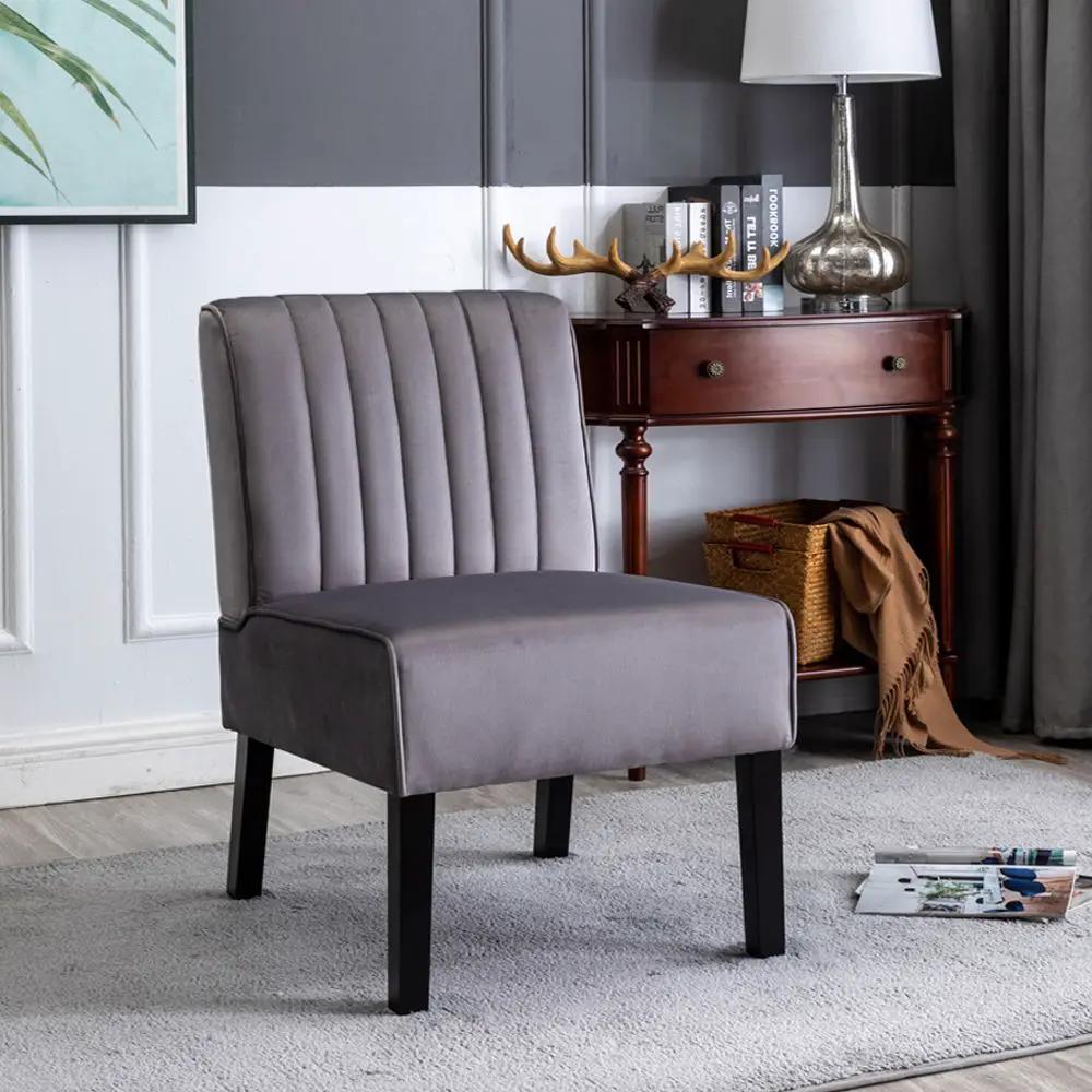 Reese mid-century modern accent chairs set of 2 in gray velvet with tufted backs and black legs on Tampa Home & Garden Store