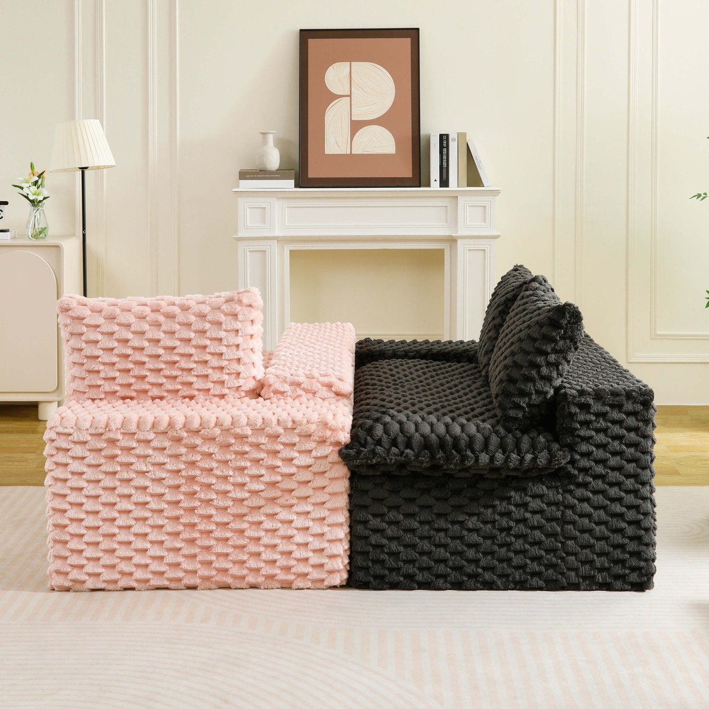 Modular Four Seater Sofa In Pink And Black