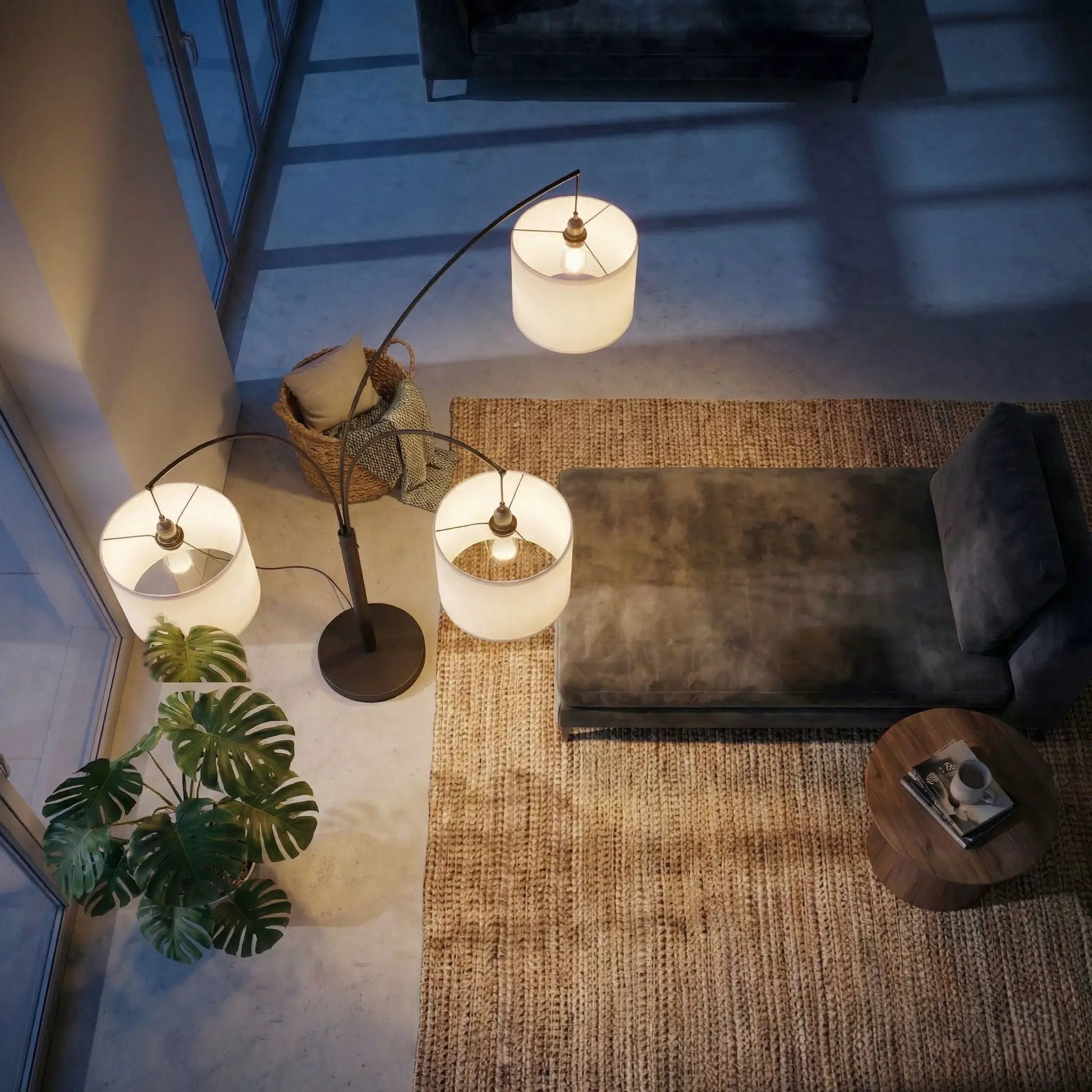 Royal 3-Arm Arc Floor Lamp in oil-rubbed bronze with linen shade by Unique Piece Furniture on Tampa Home & Garden Store