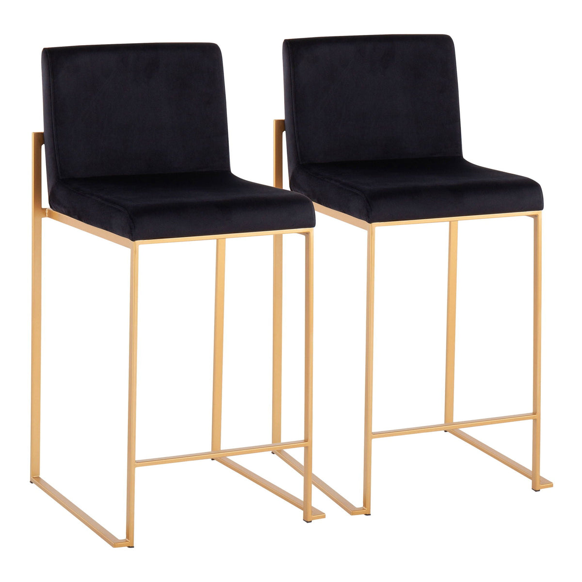 Contemporary high-back counter stools, set of 2, black upholstery, gold frame HouseOfZazla on Tampa Home & Garden Store