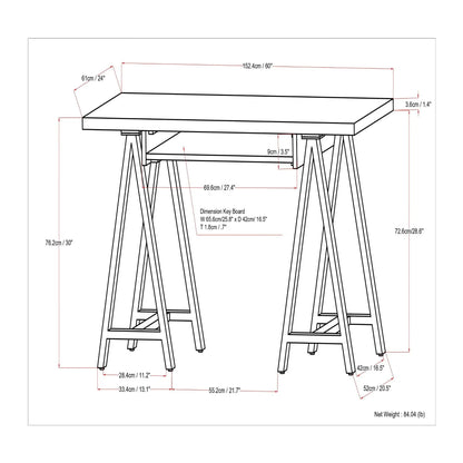 Sawhorse writing desk with solid top on two sawhorse legs blueprint-style dimensions visible on Tampa Home & Garden Store