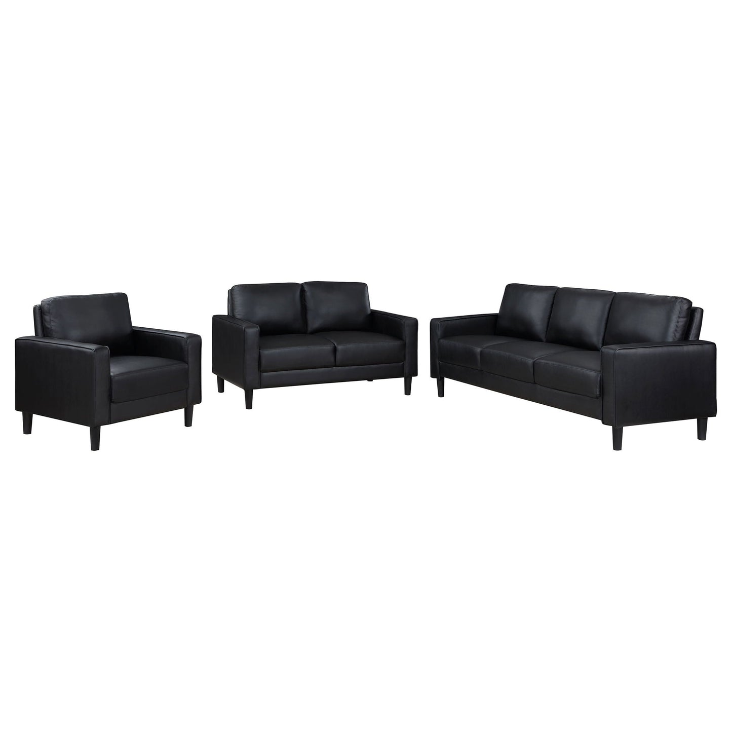 Weld 3pc Faux Leather Sofa Set with Wooden Legs