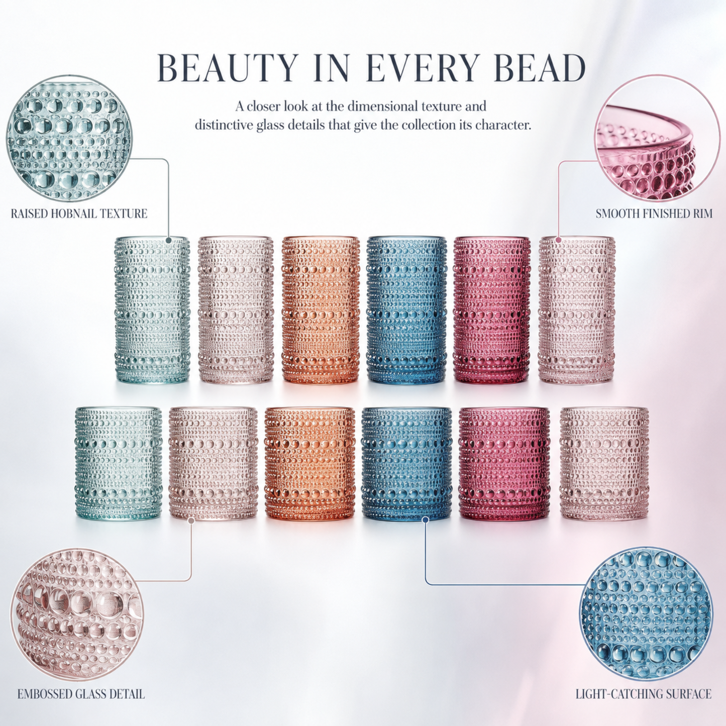 Tonal Hobnail Highball and Lowball Glass Set 12