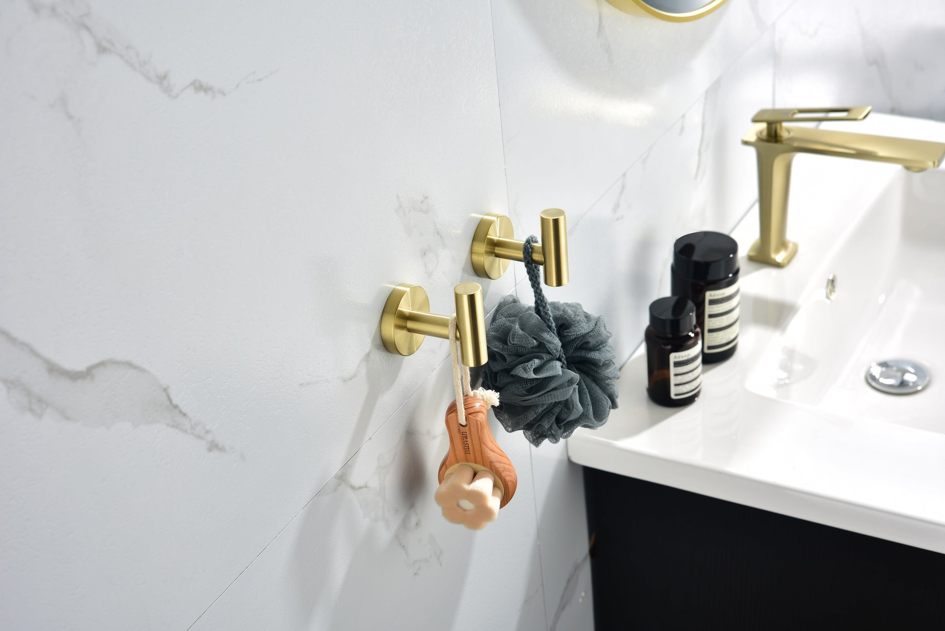 HouseOfZazla 6-piece bathroom hardware set in brushed gold, wall-mounted hooks on Tampa Home & Garden Store