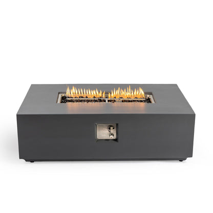 Rectangular fire pit table in light gray with 50,000 BTU burner and lava rock bed on Tampa Home & Garden Store