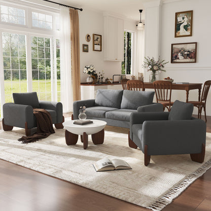 Modern Three Piece Boucle Sofa and Chair Set