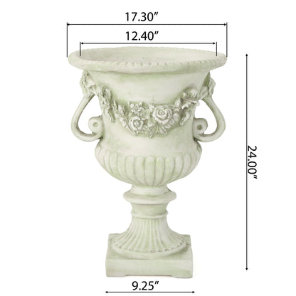 MGO Garden Urn Planter antique green with floral relief on Tampa Home & Garden Store