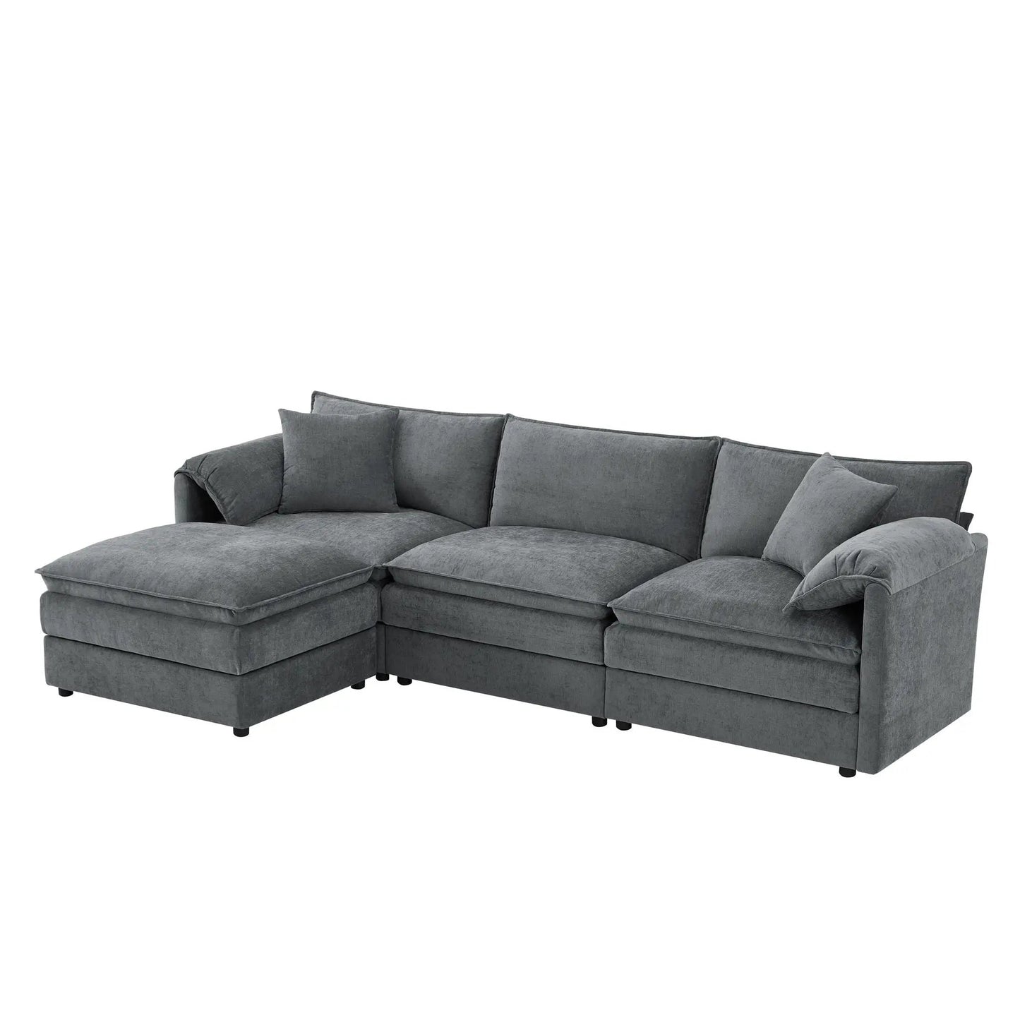 Two-piece grey cloud couch with deep seats and movable ottoman by Unique Piece Furniture on Tampa Home & Garden Store