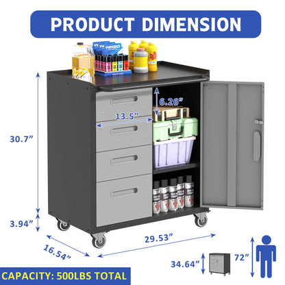 Sturdy metal tool storage cabinet on wheels, black steel, HouseOfZazla, 500 lbs capacity on Tampa Home & Garden Store