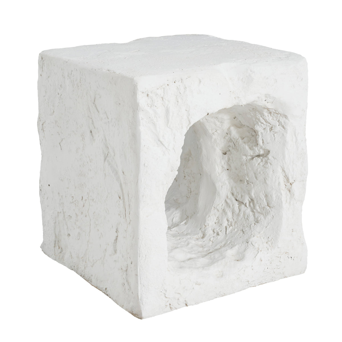 Lyra Outdoor Patio MGO Side Table white karst cave-inspired stone block with hollow arch base on Tampa Home & Garden Store