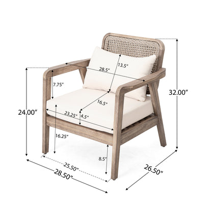 Outdoor Acacia Wood Patio Club Chair with beige cushion and woven back HouseOfZazla on Tampa Home & Garden Store