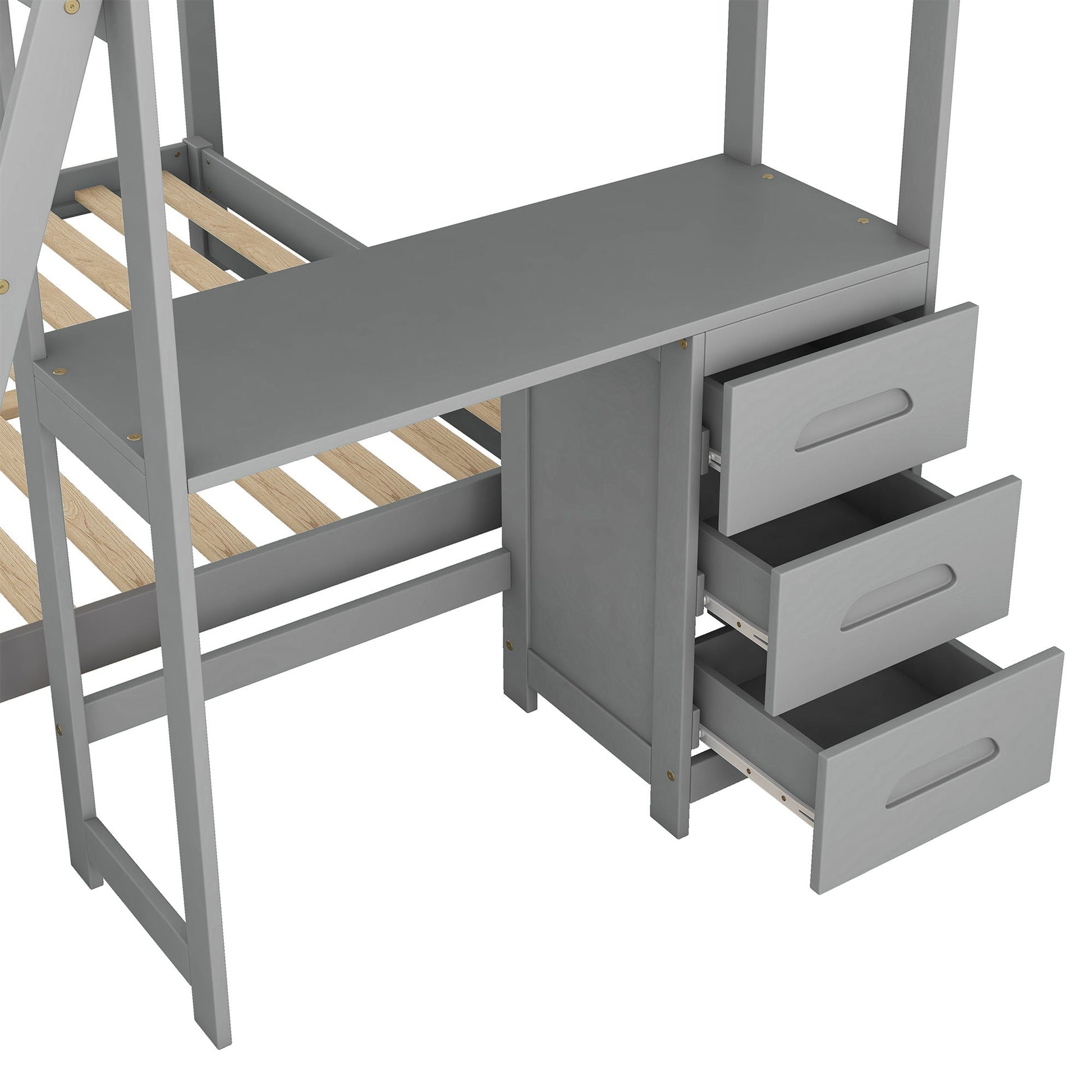 Bunk Bed With Built In Desk And 3 Drawers gray frame with wood slats HouseOfZazla on Tampa Home & Garden Store