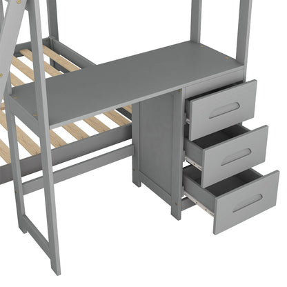 Bunk Bed With Built In Desk And 3 Drawers gray frame with wood slats HouseOfZazla on Tampa Home & Garden Store