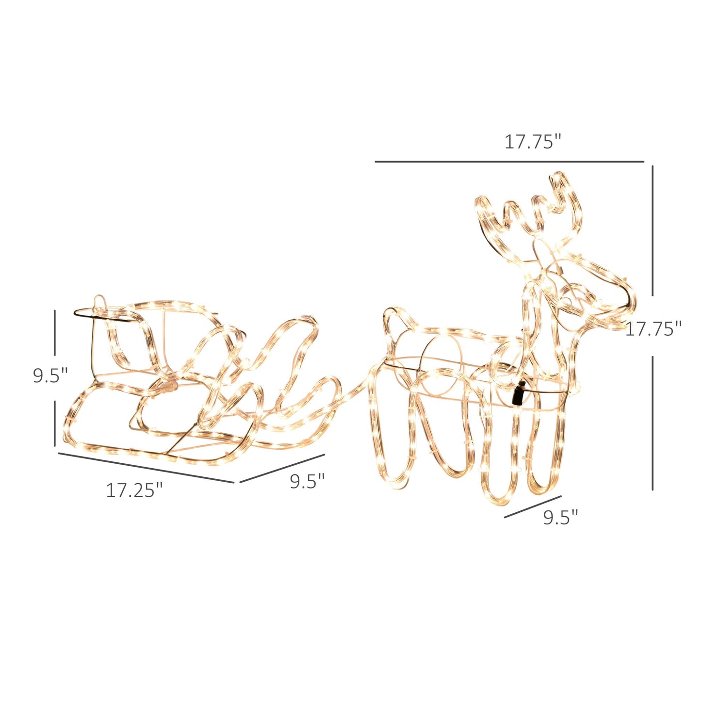 Outsunny 35' LED Reindeer Sleigh outdoor Christmas decoration with warm white lights on Tampa Home & Garden Store