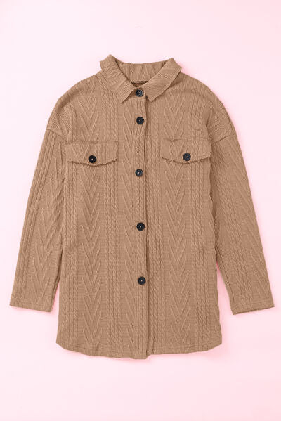 Camel quilted drop-shoulder jacket with button-front and two chest pockets by Stevvex on Tampa Home & Garden Store