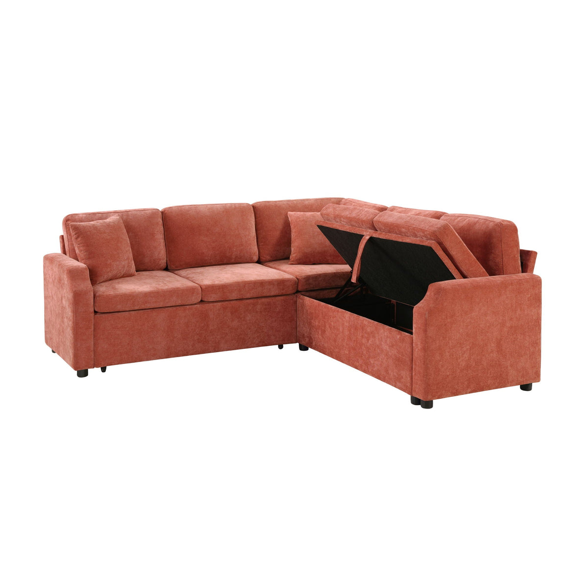 HouseOfZazla L-shaped sleeper sectional sofa bed with hidden storage under seat in coral velvet on Tampa Home & Garden Store