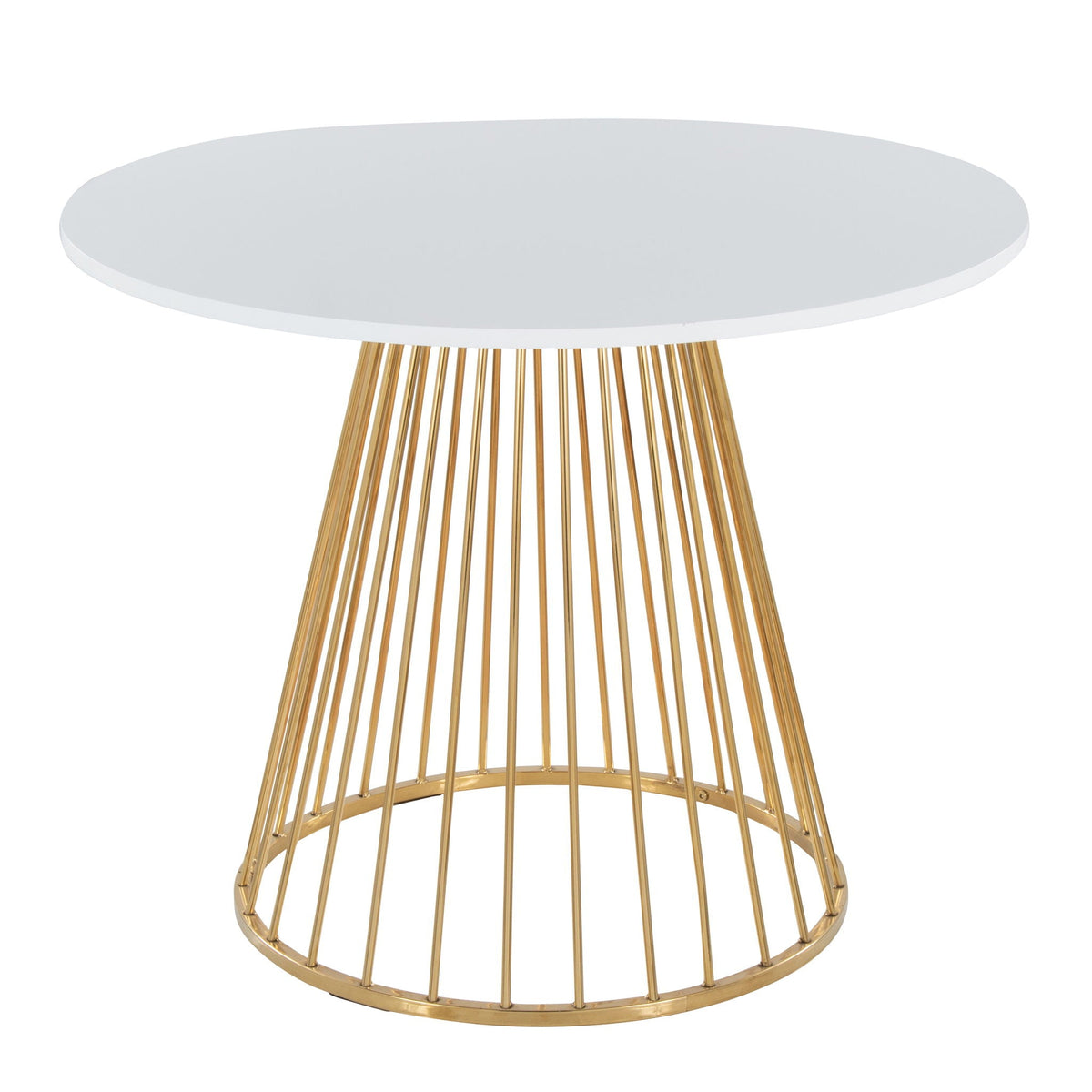 Canary Cosmo round dining table with white top and gold metal base by HouseOfZazla on Tampa Home & Garden Store
