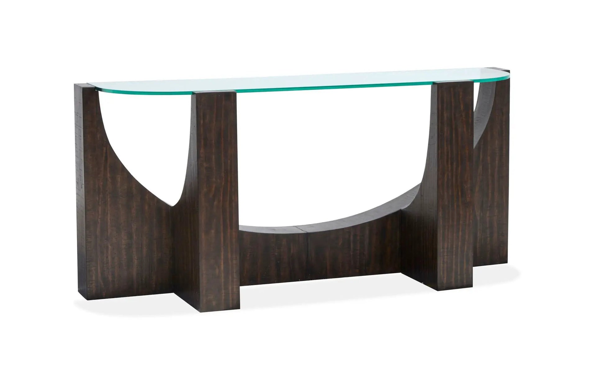Beckham end table with glass top and dark wood curved legs on Tampa Home & Garden Store
