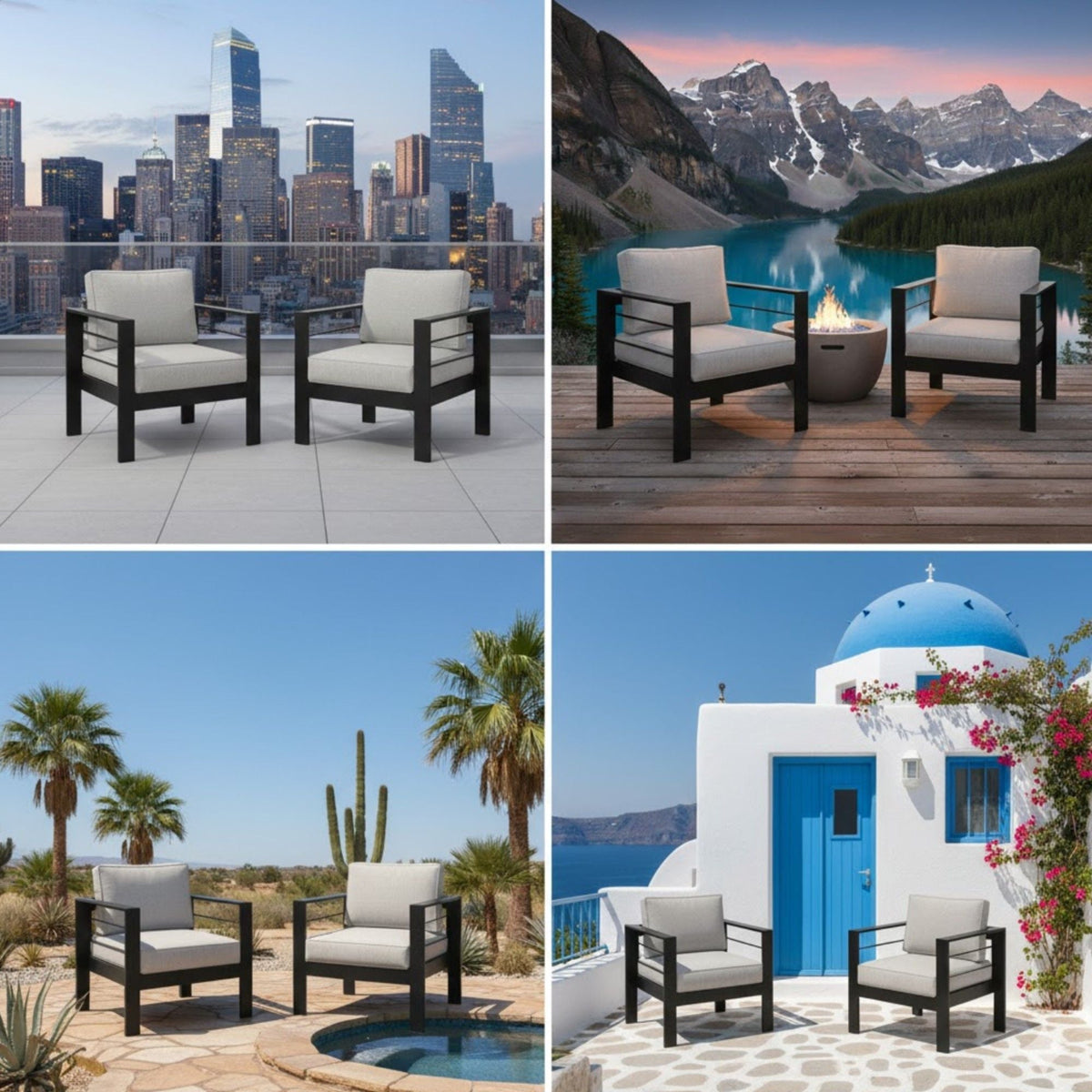 HouseOfZazla modern all-weather patio armchairs with thick gray cushions, set of 2 on Tampa Home & Garden Store