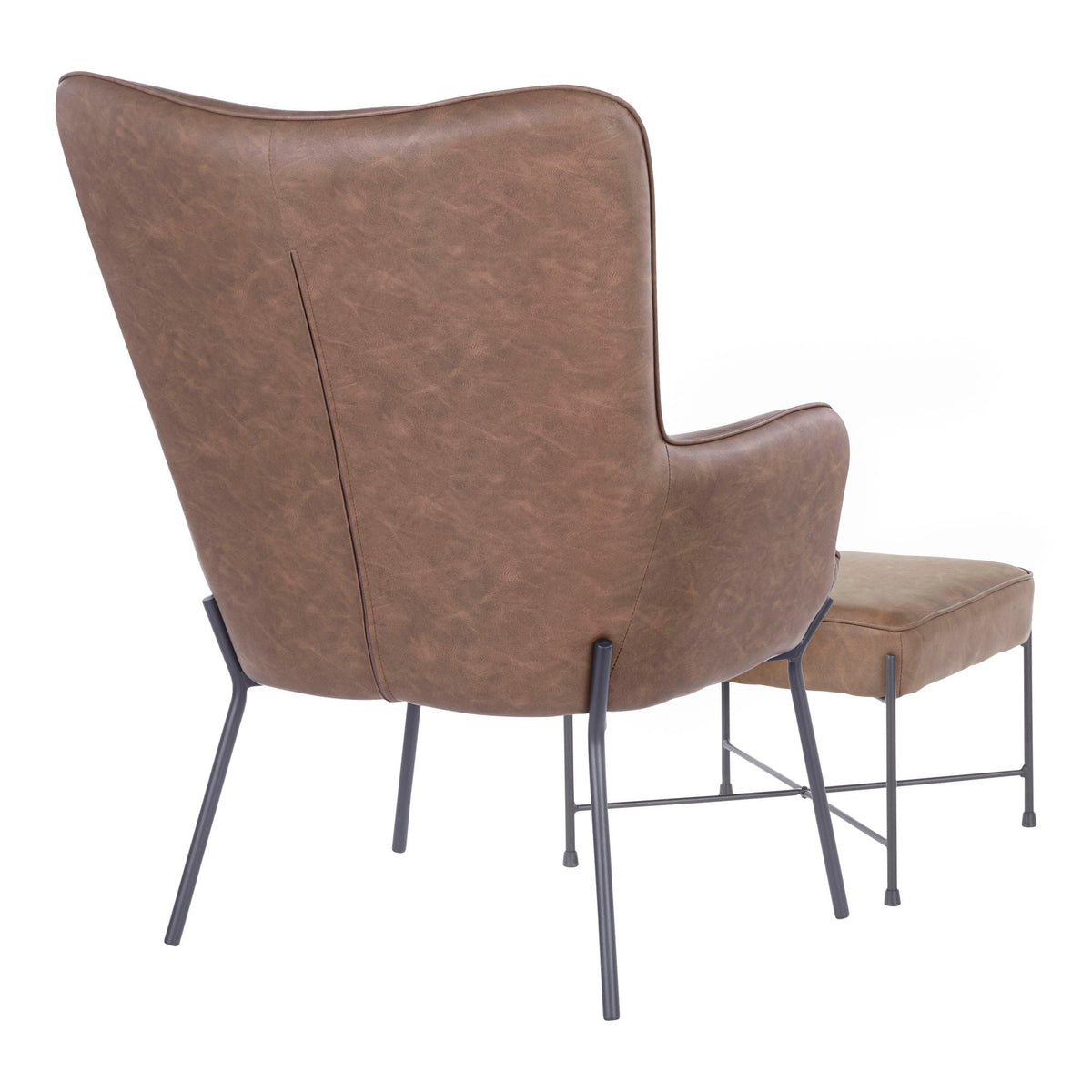 Industrial lounge chair & ottoman set in brown leather with black metal legs on Tampa Home & Garden Store