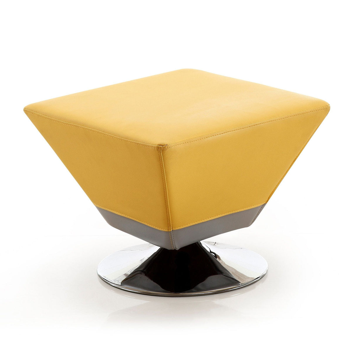 Diamond Accent Ottoman yellow with stitched edges and chrome pedestal base on Tampa Home & Garden Store