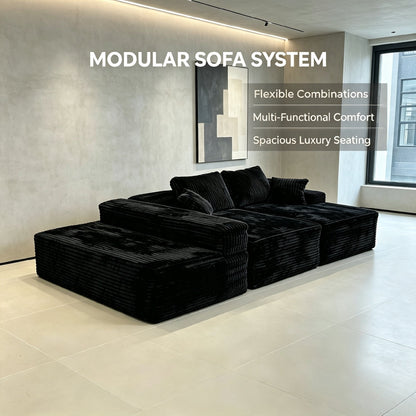 131-Inch Big Size Modular Sectional Oversized Sofa 3-piece black corduroy fabric by HouseOfZazla on Tampa Home & Garden Store