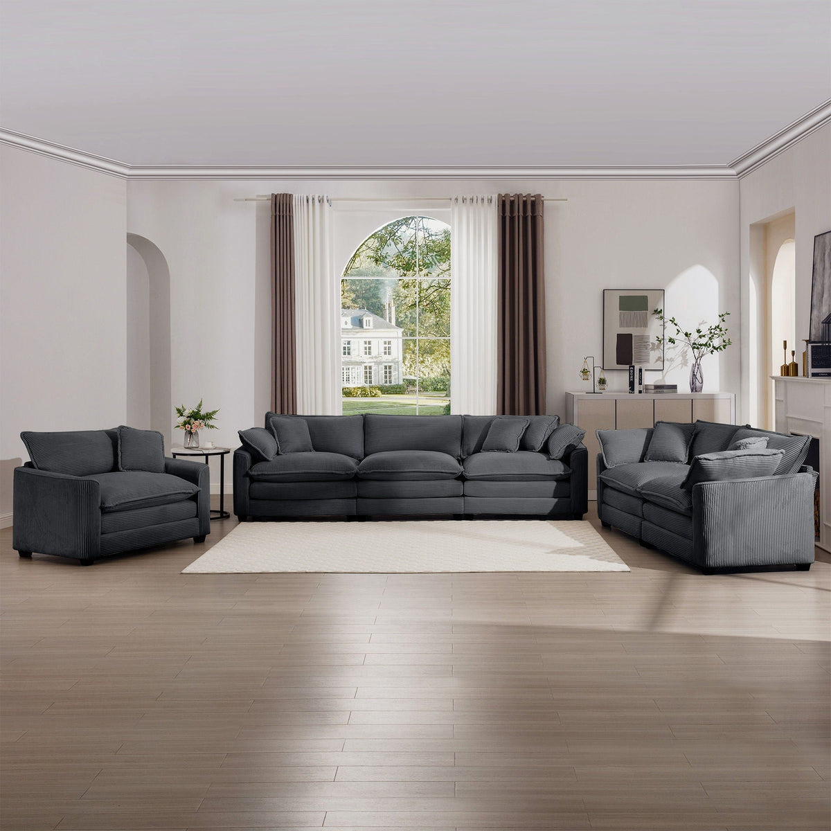 3 Piece Living Room Set by HouseOfZazla: charcoal gray oversized sectional with deep seats on Tampa Home & Garden Store
