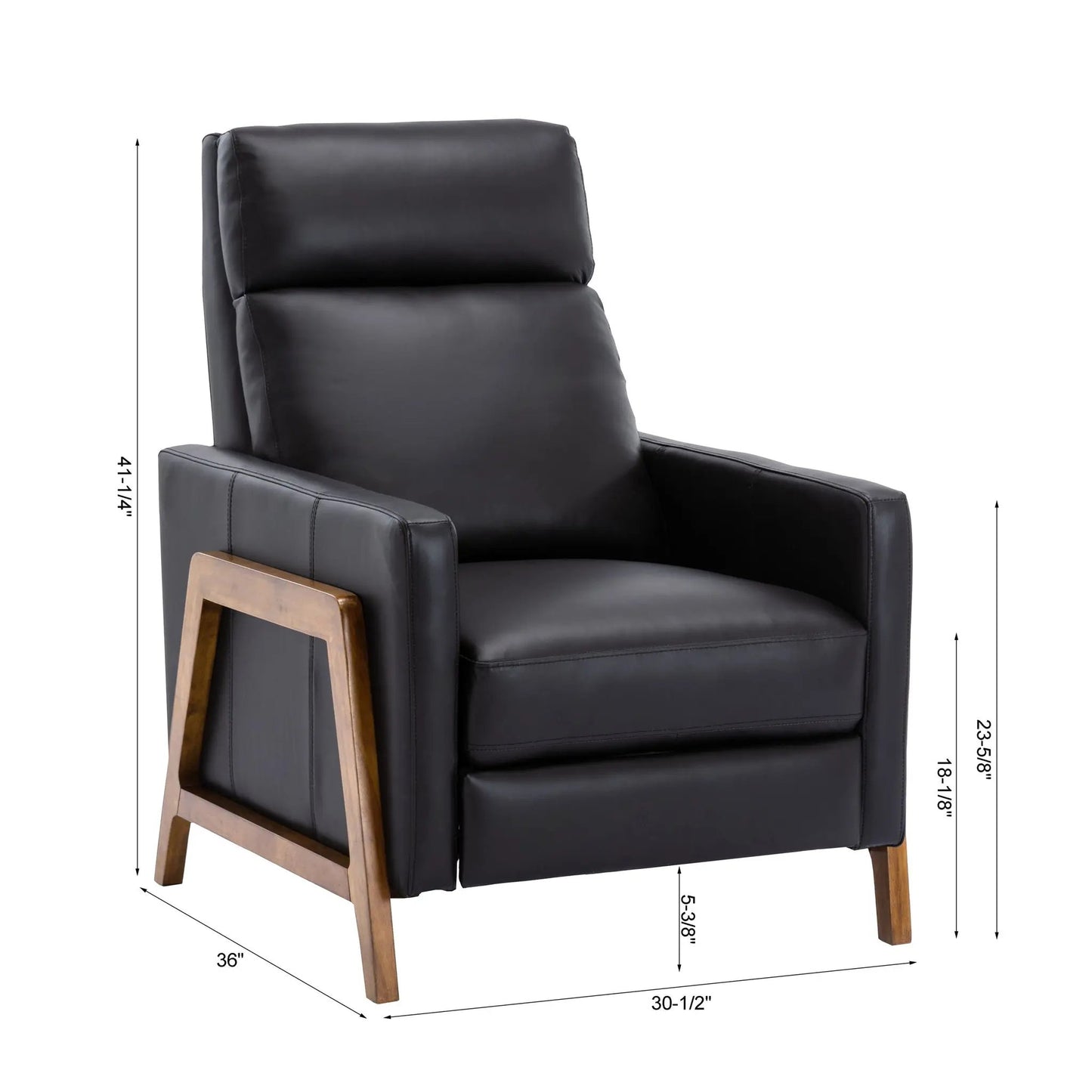 Richland Push Back Recliner Chair, black leather with wood arms by Unique Piece Furniture on Tampa Home & Garden Store