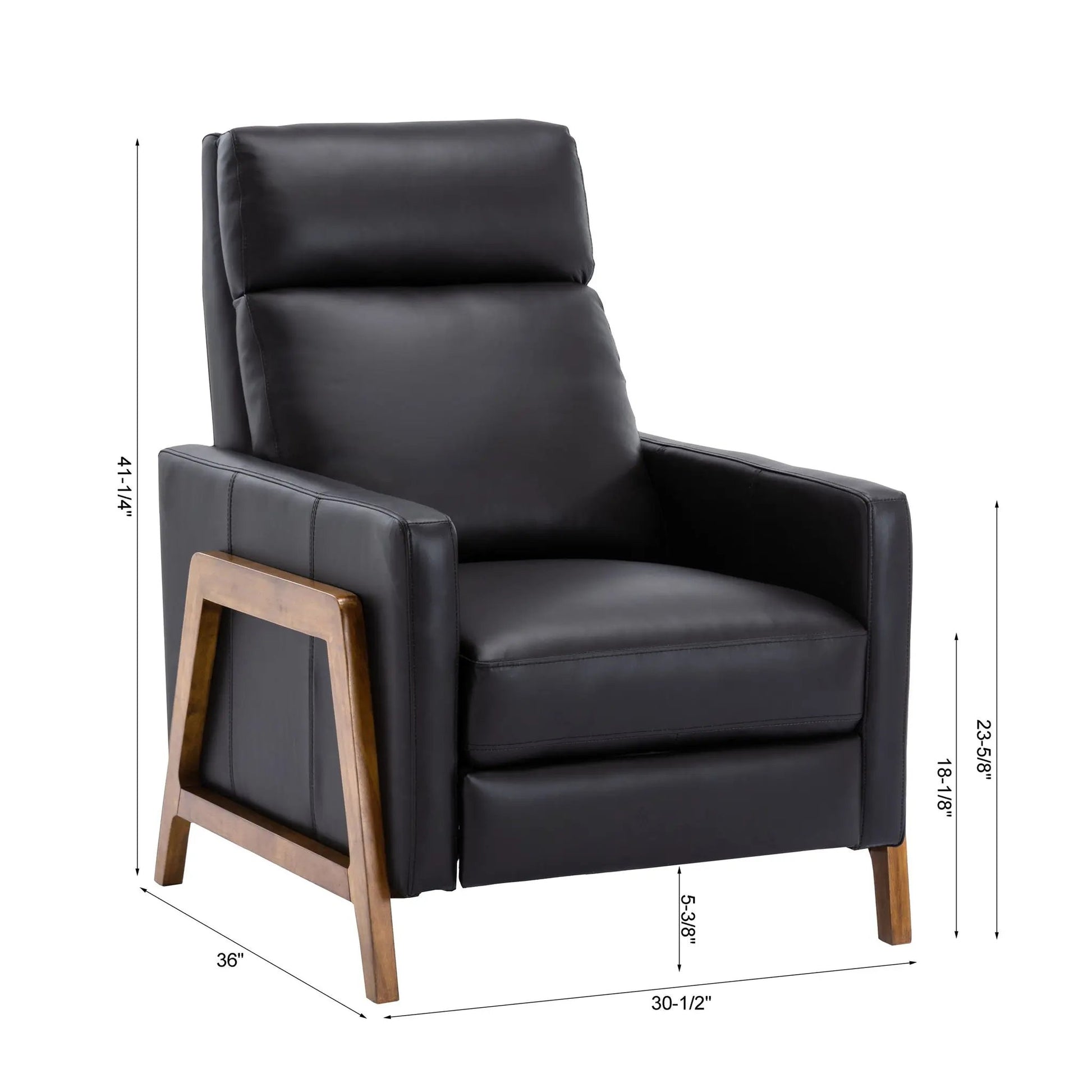 Richland Push Back Recliner Chair, black leather with wood arms by Unique Piece Furniture on Tampa Home & Garden Store