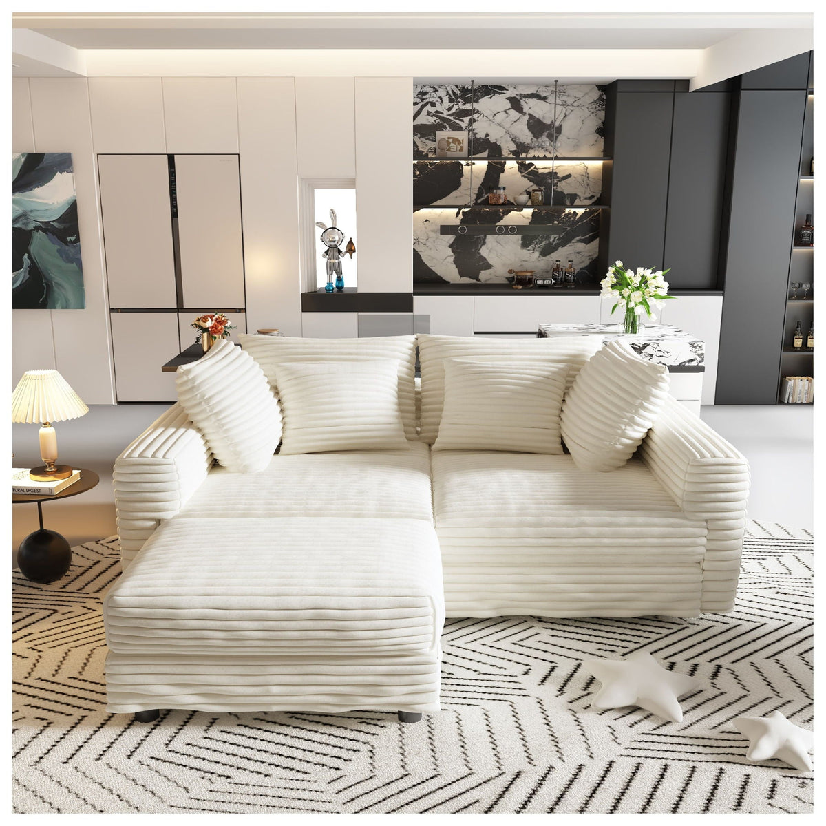 Deep Seat Sofa Bed With Ottoman and Soft Pillows