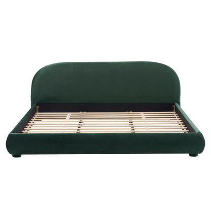 Upholstered bed with curved green velvet headboard and footboard, slatted base, HouseOfZazla on Tampa Home & Garden Store