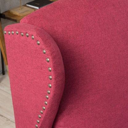 Westeros Wing Back Recliner, red textured fabric with silver nailhead trim along arm on Tampa Home & Garden Store