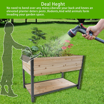45-inch iron-wood garden bed with storage racks in wood finish by HouseOfZazla on Tampa Home & Garden Store