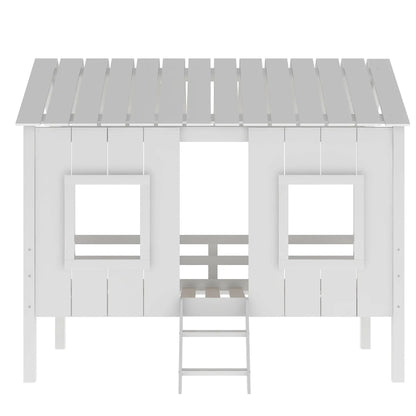 Twin Size Low Loft House Bed with Roof Windows