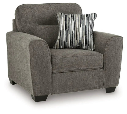 Olten stationary chair by Unique Piece Furniture in gray textured fabric with striped pillow on Tampa Home & Garden Store