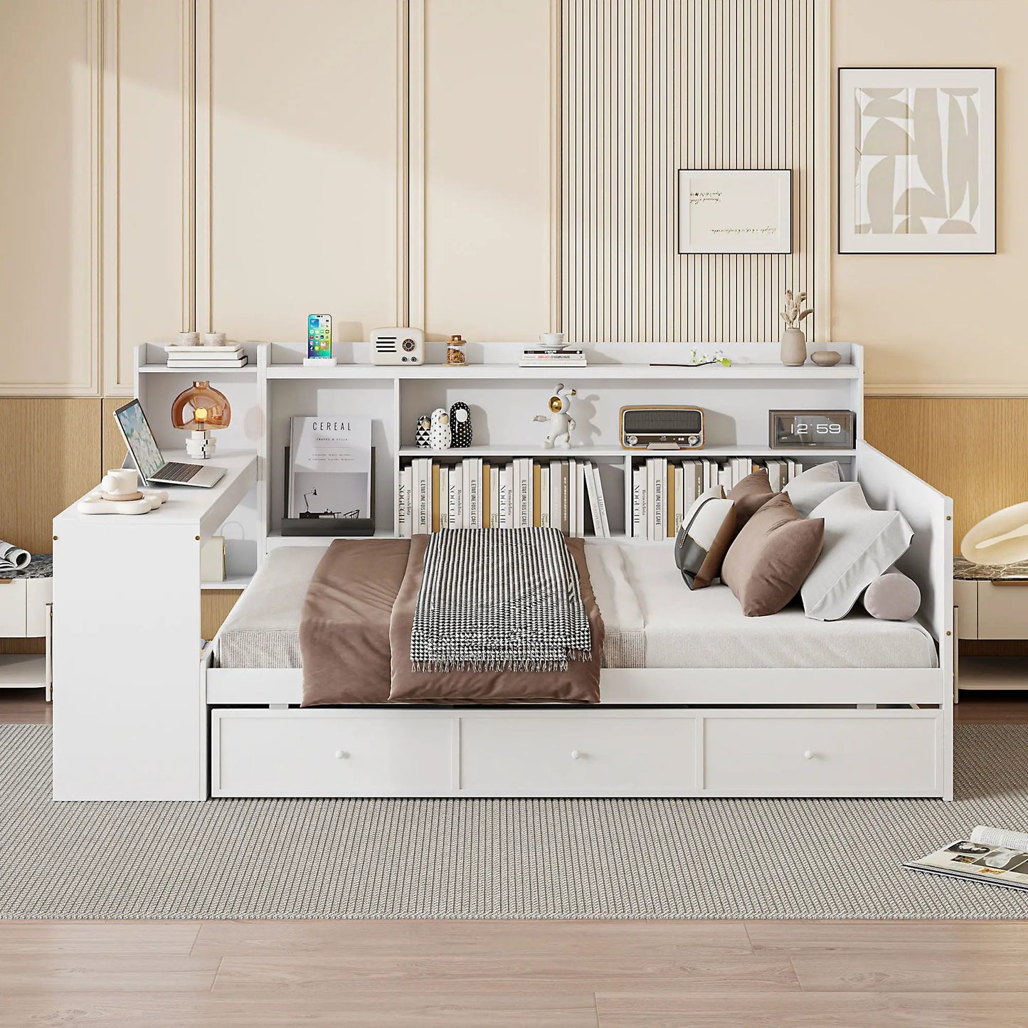 White daybed with 3 drawers, USB ports and desk by Unique Piece Furniture storage bed on Tampa Home & Garden Store