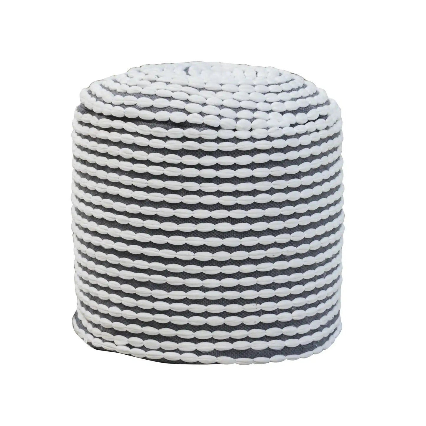 River Handcrafted Pouf water resistant fabric grey with braided trim HouseOfZazla ottoman on Tampa Home & Garden Store