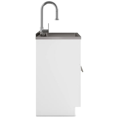 Metro laundry cabinet with gooseneck chrome faucet and stainless steel sink on Tampa Home & Garden Store