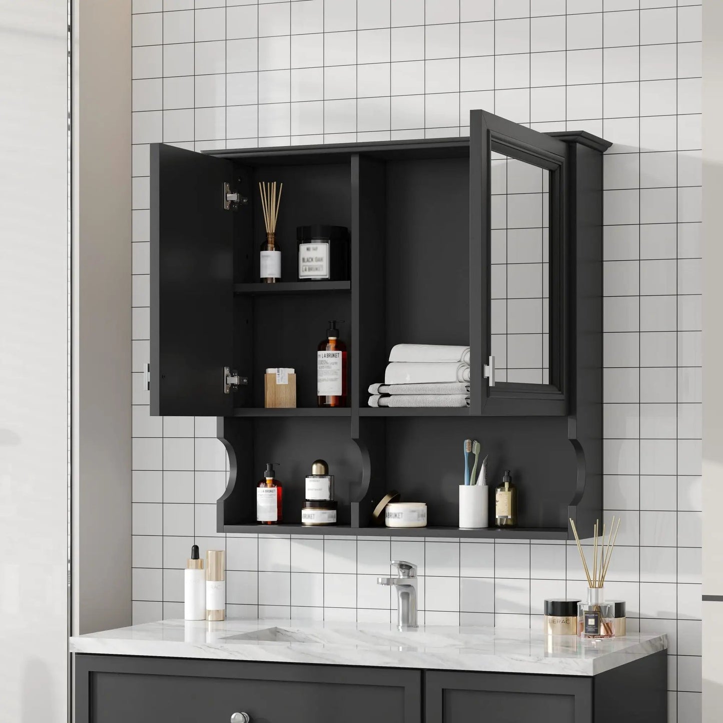 Wall Mounted Mirror Medicine Cabinet with Doors