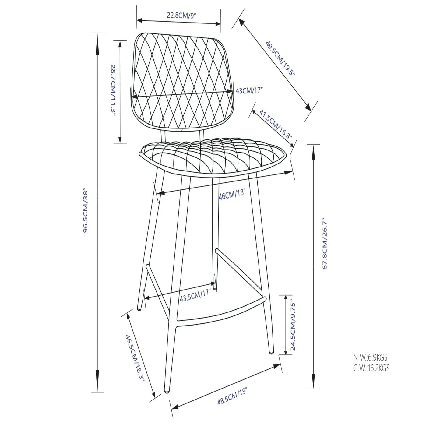 Raya upholstered counter-height stools set of 2 with quilted back Unique Piece Furniture on Tampa Home & Garden Store
