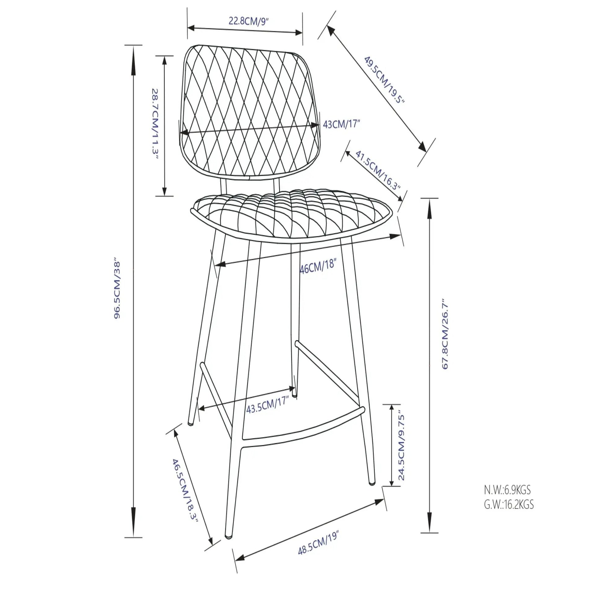 Raya upholstered counter-height stools set of 2 with quilted back Unique Piece Furniture on Tampa Home & Garden Store