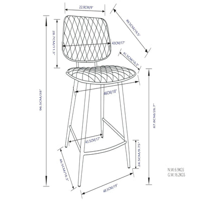 Raya upholstered counter-height stools set of 2 with quilted back Unique Piece Furniture on Tampa Home & Garden Store