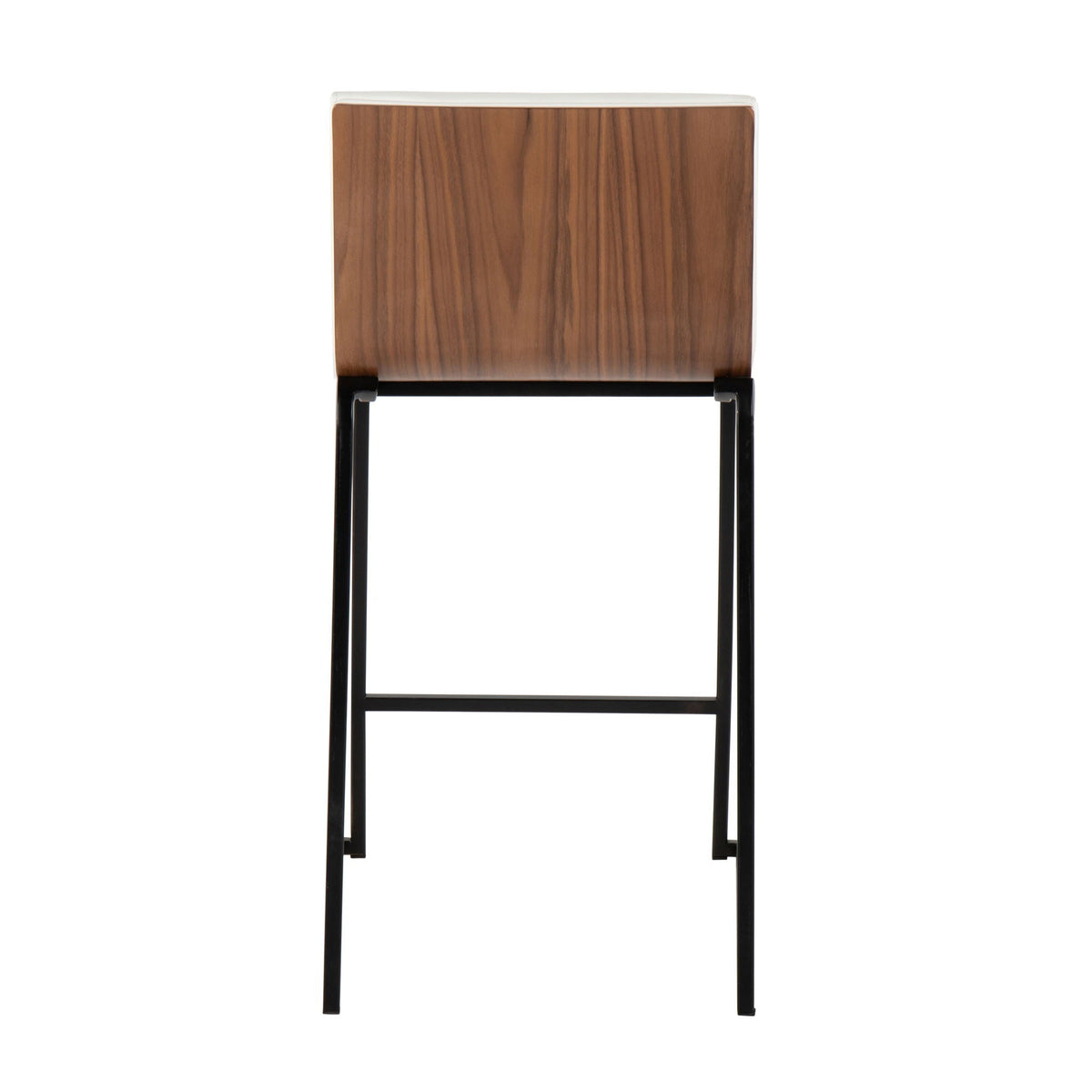 Contemporary counter stool with brown wood veneer back panel and black metal legs on Tampa Home & Garden Store