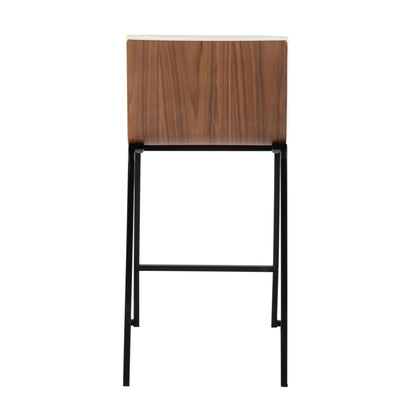 Contemporary counter stool with brown wood veneer back panel and black metal legs on Tampa Home & Garden Store