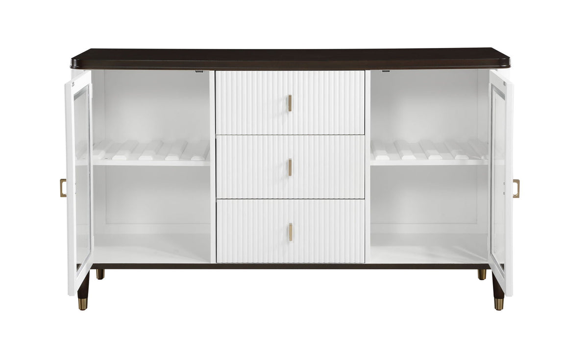 HouseOfZazla Carene Server with Drawers and Glass Accent, brown top, white drawers on Tampa Home & Garden Store
