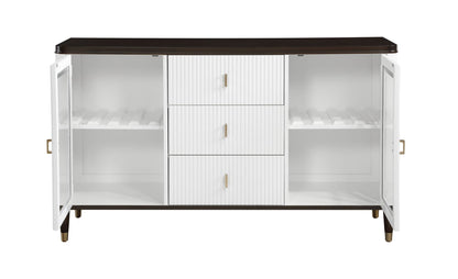 HouseOfZazla Carene Server with Drawers and Glass Accent, brown top, white drawers on Tampa Home & Garden Store